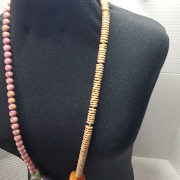 Anthropologie Bead Statement Necklace Chunky Orange Purple Colourful 36" - Picture 3 of 6